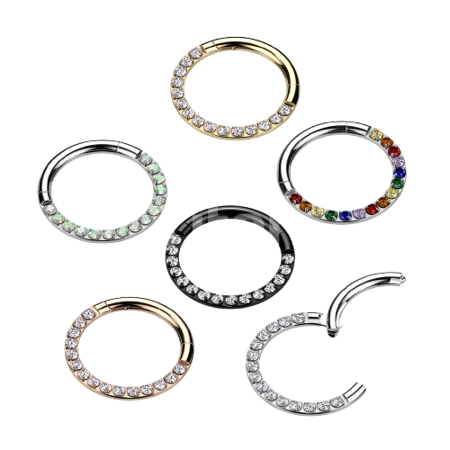Implant Grade Titanium Hinged Segment Hoop Ring With Forward Facing Pave CNC Set CZ Hoop Ring Skin Metals