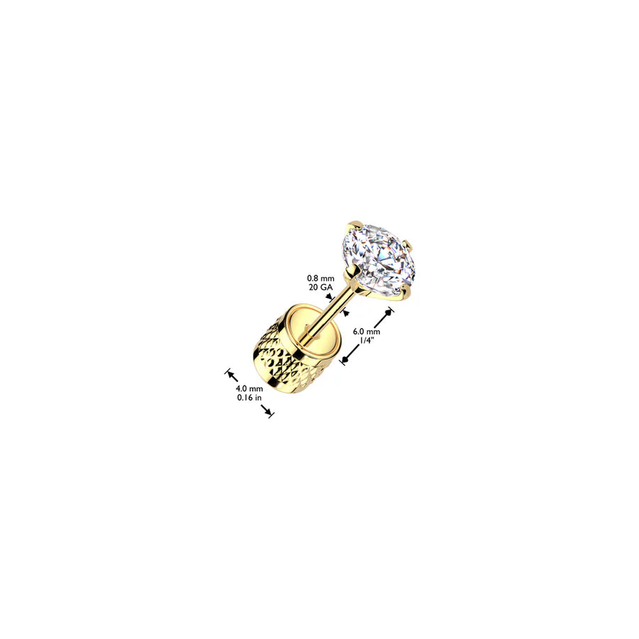 Pair of Round Prong Set Clear CZ Top 316L Surgical Steel Earrings With Cylinder Clip Backing Earrings Skin Metals