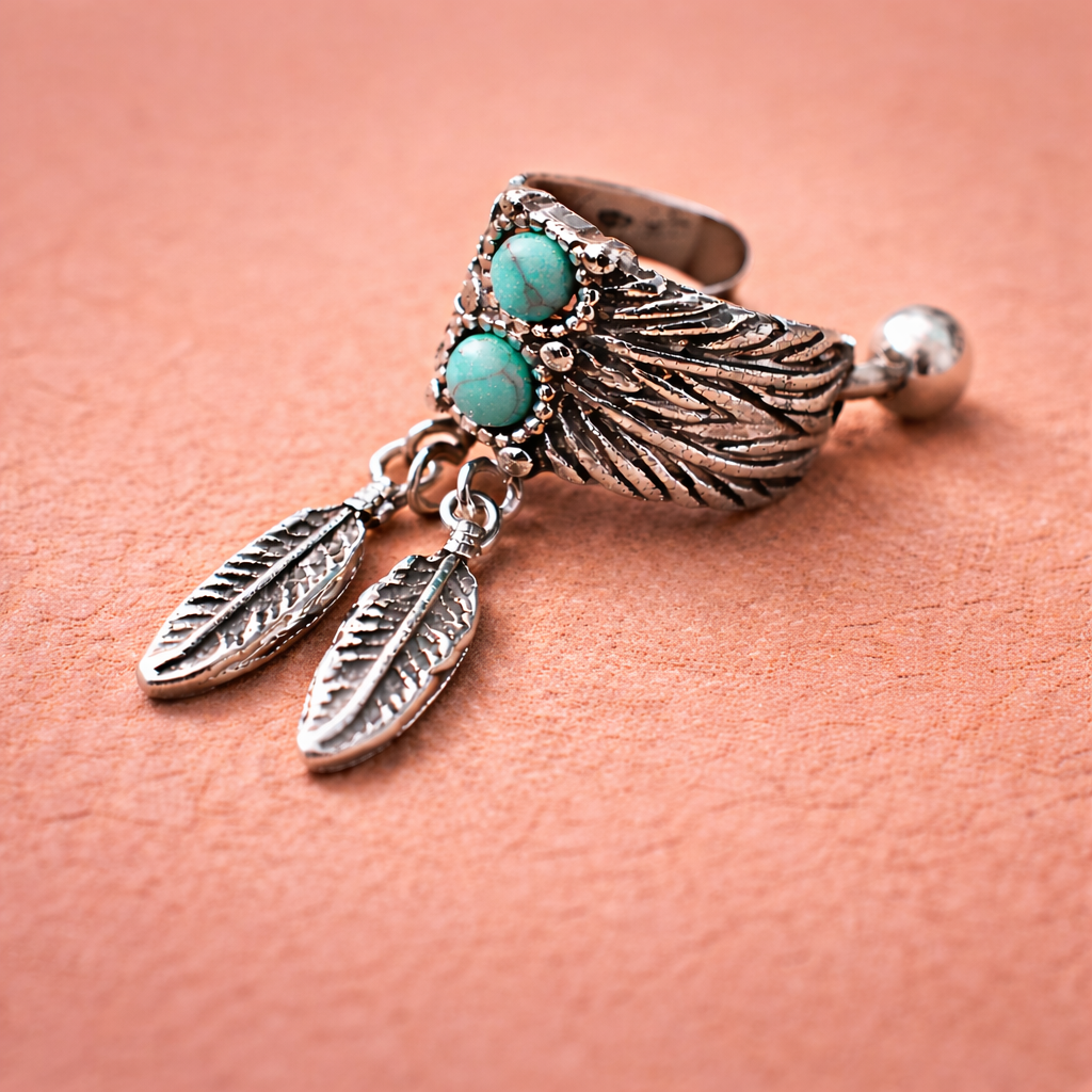 Stainless Steel Turquoise & Feather Cartilage Cuff Earring Cuff Earring Skin Metals