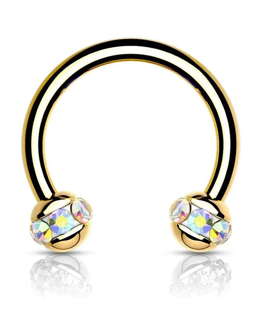 Crystals Paved Around ball Gold PVD Over 316L Surgical Steel Horseshoes for Ear Cartilage, Daith, Eyebrow, Nose Septum and More Horseshoe Skin Metals