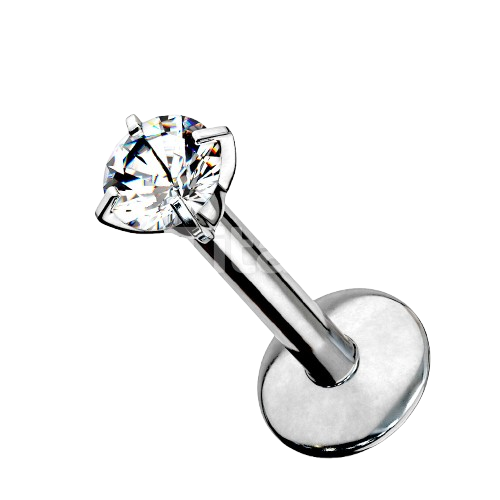 Implant Grade Titanium Internally Threaded Prong Set Round CZ Labret Labret Skin Metals
