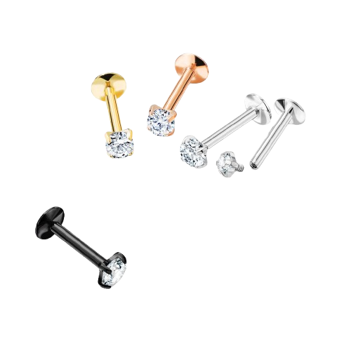 Implant Grade Titanium Internally Threaded Prong Set Round CZ Labret Labret Skin Metals