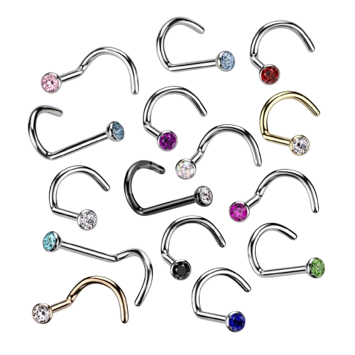 Implant Grade Titanium Press Fit CZ Nose Screw Nose Ring Skin Metals