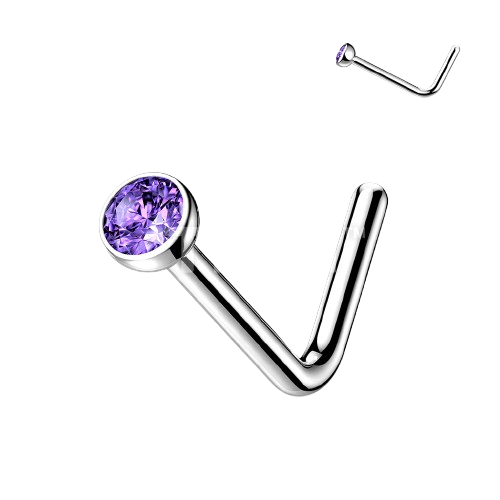 Implant Grade Titanium L Bend Nose Stud With Micro Press Fit Jewel Nose Ring Skin Metals
