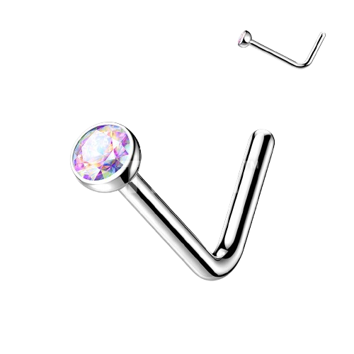 Implant Grade Titanium L Bend Nose Stud With Micro Press Fit Jewel Nose Ring Skin Metals