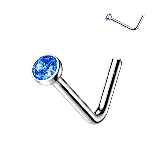 Implant Grade Titanium L Bend Nose Stud With Micro Press Fit Jewel Nose Ring Skin Metals