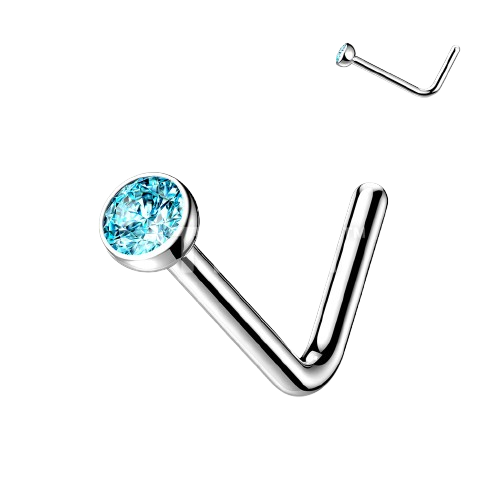 Implant Grade Titanium L Bend Nose Stud With Micro Press Fit Jewel Nose Ring Skin Metals