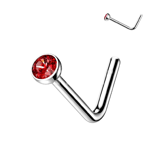 Implant Grade Titanium L Bend Nose Stud With Micro Press Fit Jewel Nose Ring Skin Metals