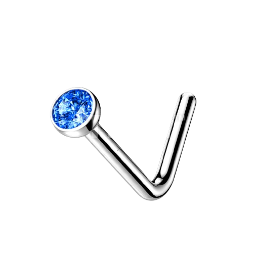 Implant Grade Titanium L Bend Nose Stud With Micro Press Fit Jewel Nose Ring Skin Metals