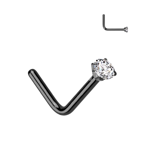 Implant Grade Titanium L Bend Nose Stud With Round Prong Set CZ Nose Ring Skin Metals