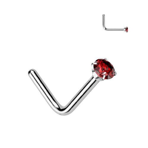 Implant Grade Titanium L Bend Nose Stud With Round Prong Set CZ Nose Ring Skin Metals