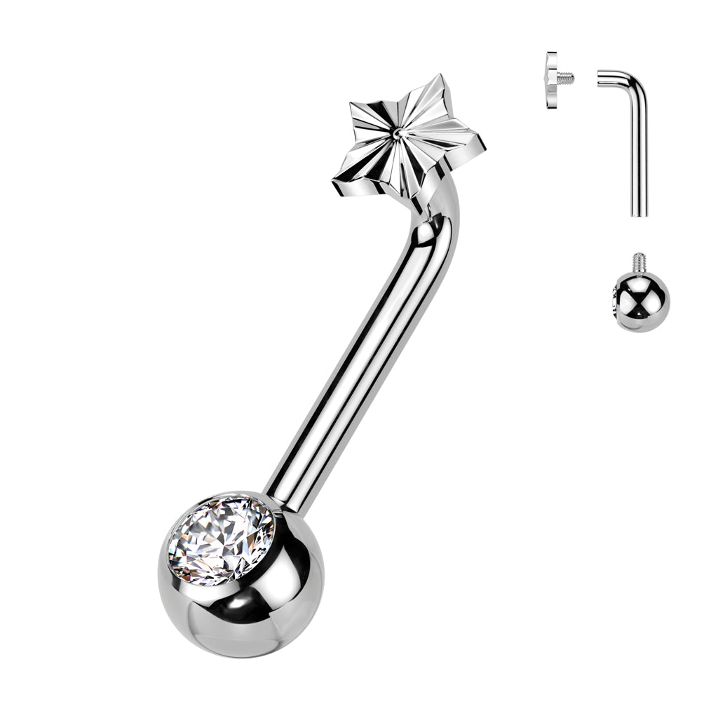 Implant Grade Titanium Internally Threaded L Bent Christina Piercing Jewelry With Star Diamond Cut Top and Pressed Fit Gem End Christina Skin Metals