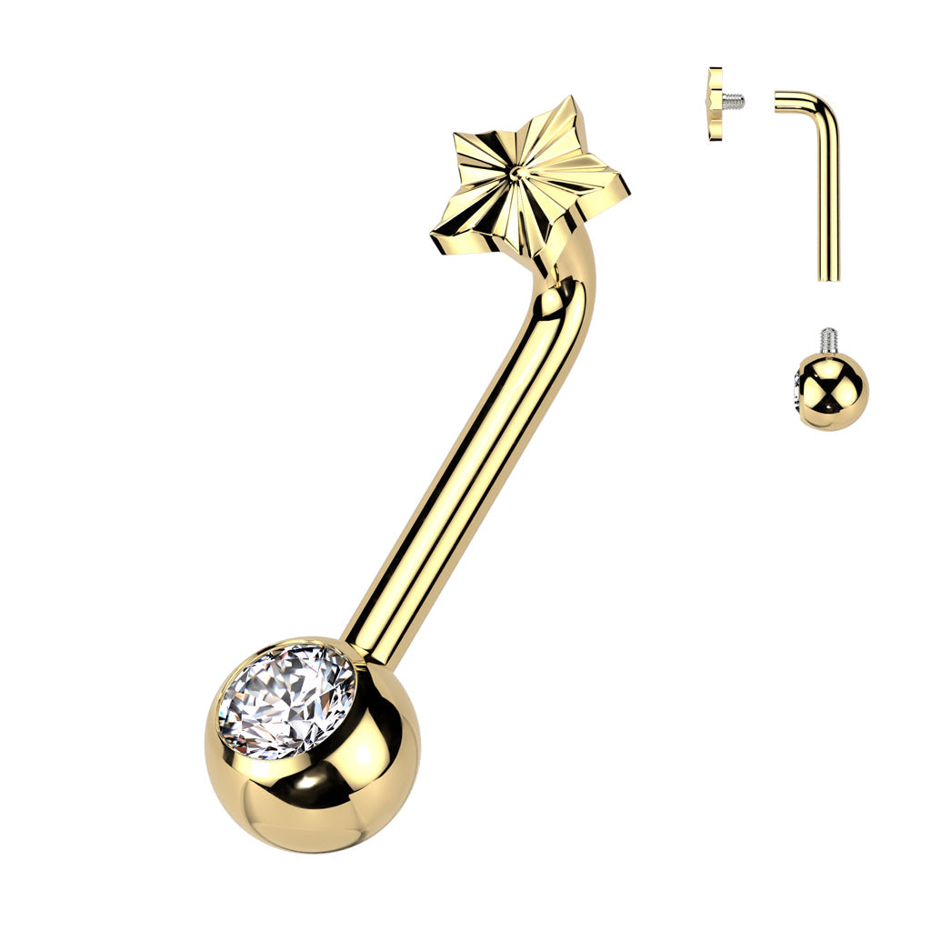 Implant Grade Titanium Internally Threaded L Bent Christina Piercing Jewelry With Star Diamond Cut Top and Pressed Fit Gem End Christina Skin Metals