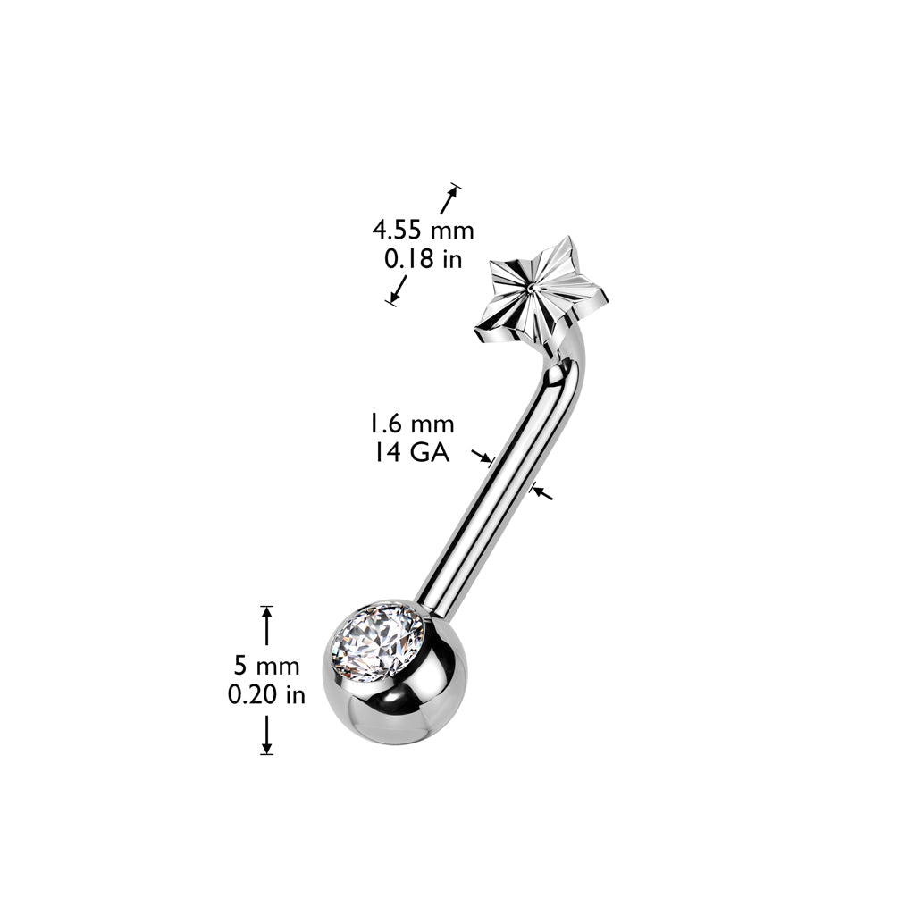 Implant Grade Titanium Internally Threaded L Bent Christina Piercing Jewelry With Star Diamond Cut Top and Pressed Fit Gem End Christina Skin Metals