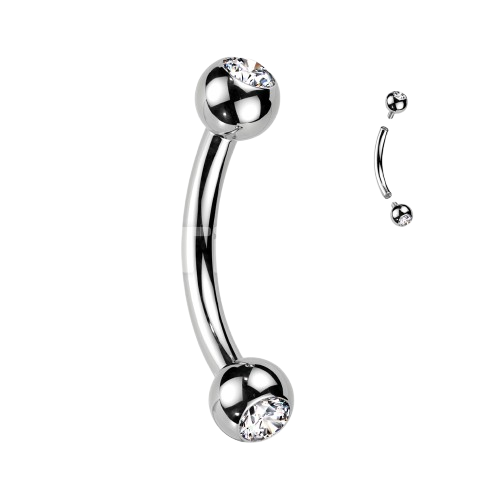 Implant Grade Titanium Internally Threaded Curved Barbell With Jeweled Balls Barbell Skin Metals