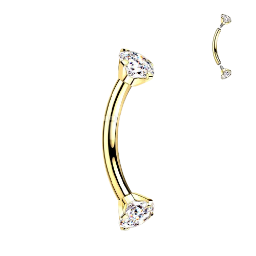 Implant Grade Titanium Internally Threaded Curved Barbell With Prong Set CZ Ends Barbell Skin Metals