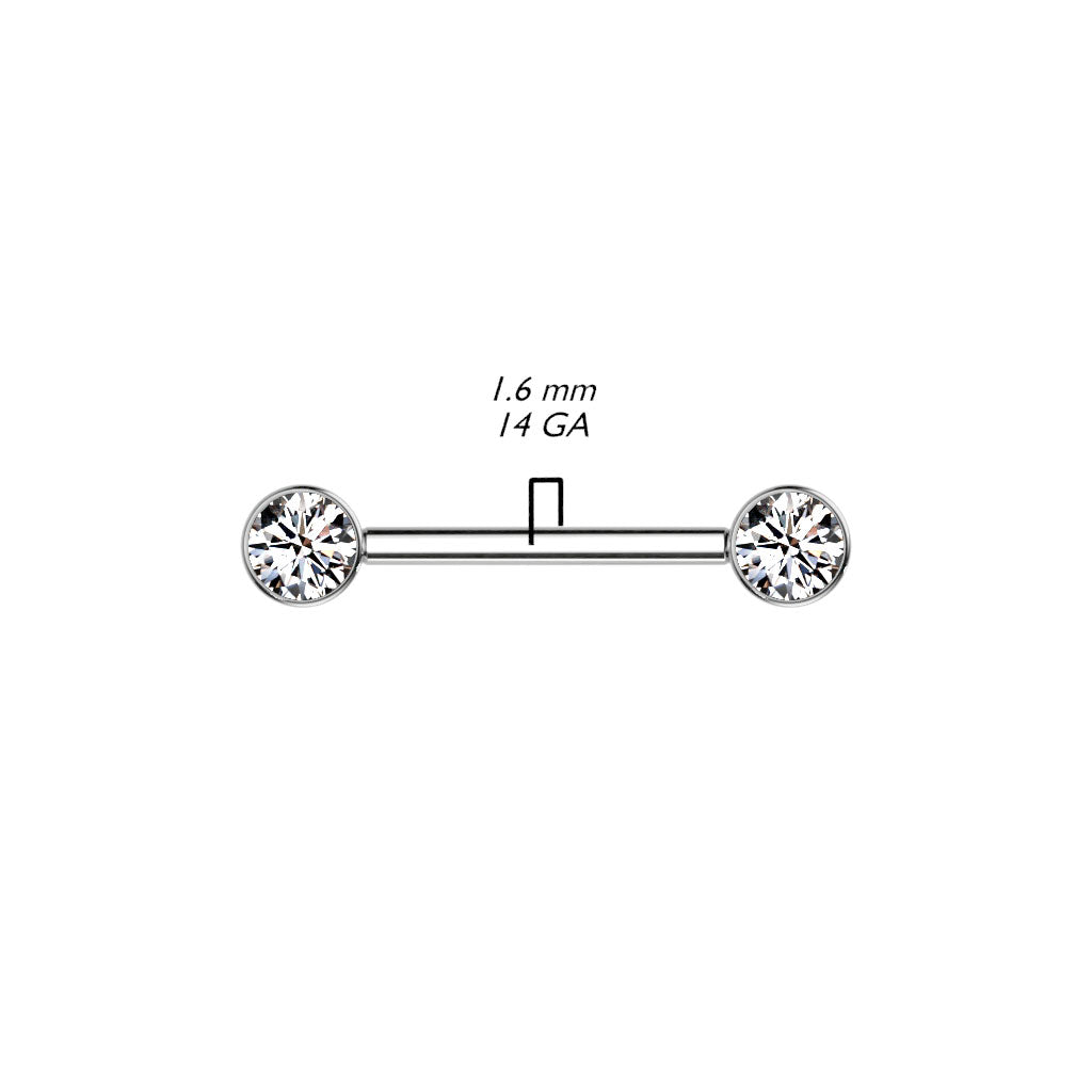 Implant Grade Titanium Internally Threaded Nipple Barbell With Bezel Set CZ Ends Nipple Barbell Skin Metals