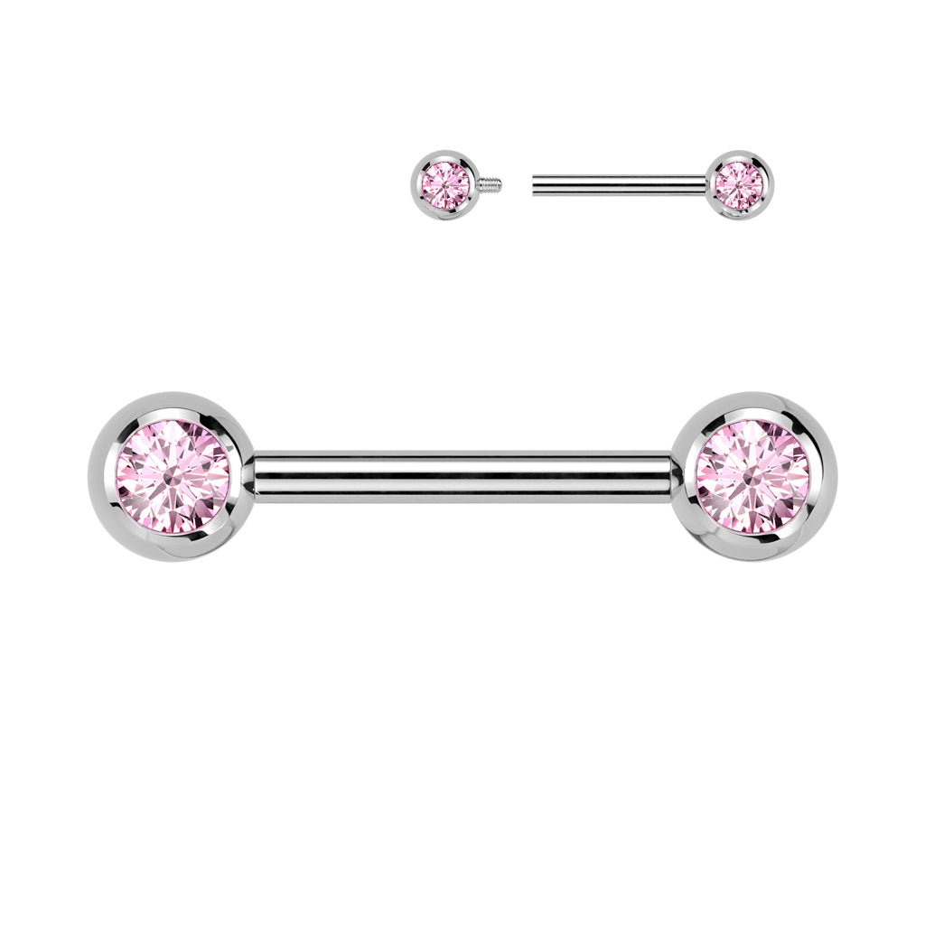 Implant Grade Titanium Internally Threaded Nipple Barbell With Pressed Fit CZ Set Ball Ends Nipple Barbell Skin Metals