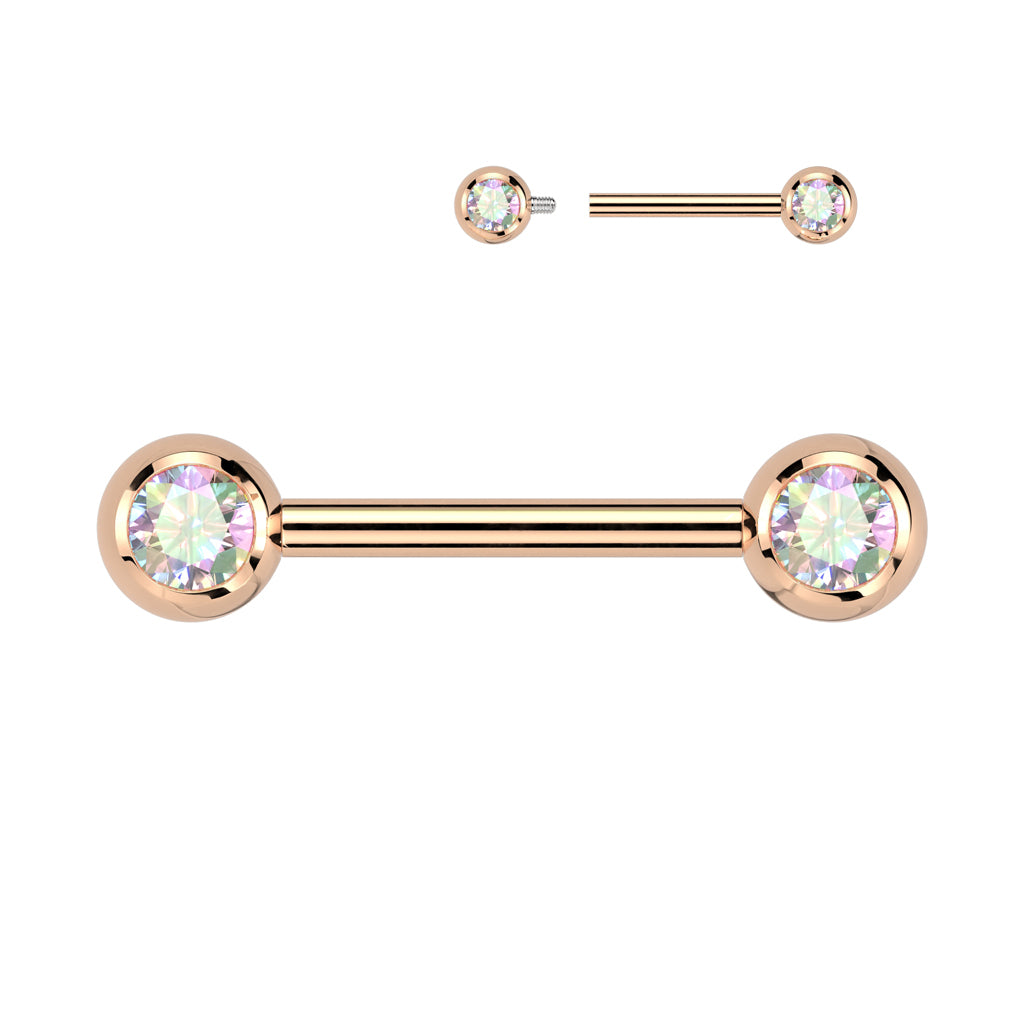 Implant Grade Titanium Internally Threaded Nipple Barbell With Pressed Fit CZ Set Ball Ends Nipple Barbell Skin Metals