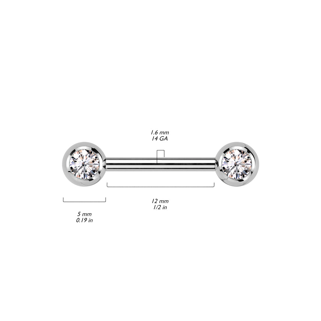 Implant Grade Titanium Internally Threaded Nipple Barbell With Pressed Fit CZ Set Ball Ends Nipple Barbell Skin Metals