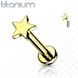 Implant Grade Titanium Internally Threaded Star Top Labret Stud Labret Skin Metals 1/4" (6mm) Gold