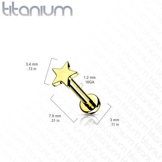 Implant Grade Titanium Internally Threaded Star Top Labret Stud Labret Skin Metals