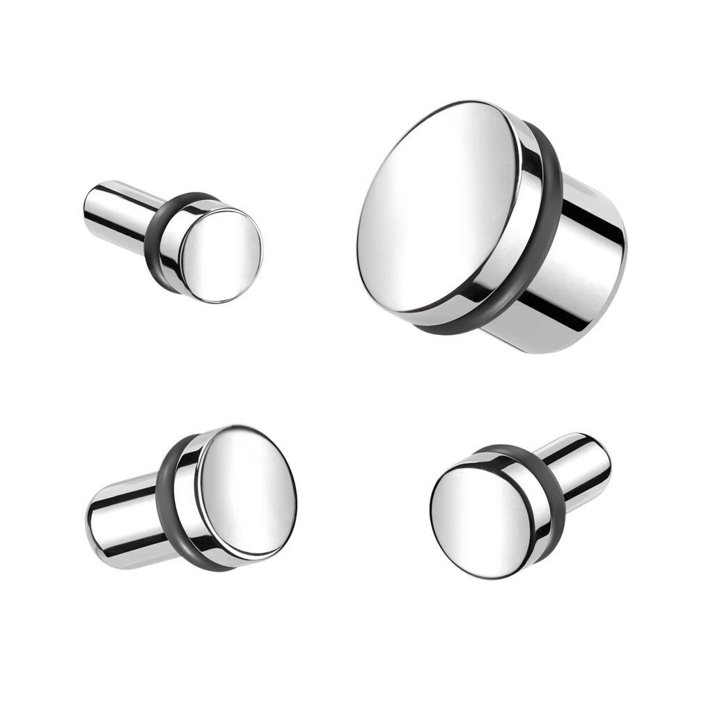 Implant Grade Titanium Mirror Polished Flat Round Top Single Flare Plug With O-Ring Plugs Skin Metals
