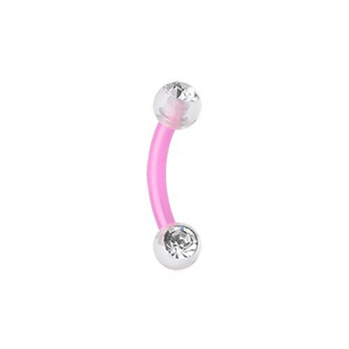Acrylic Gem Ball Bio Flexible Shaft Curved Barbell Eyebrow Ring Curved Barbell Impulse Piercings 16 GA (1.2mm) Pink/Clear