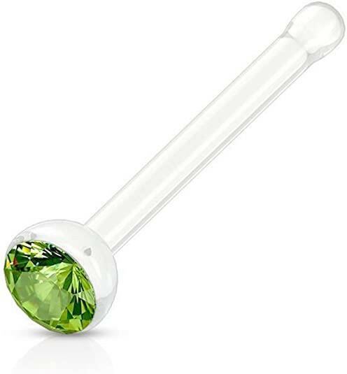 Acrylic Gemmed Clear Nose Bone Stud Rings Nose Ring Impulse Piercings Green