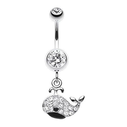 Adorable Whale Multi-Gem Belly Button Ring Navel Ring Impulse Piercings 14 gauge (1.6mm) Clear/Black