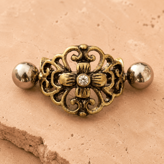 Antique Gold Floral Cartilage Ear Cuff 16G CZ