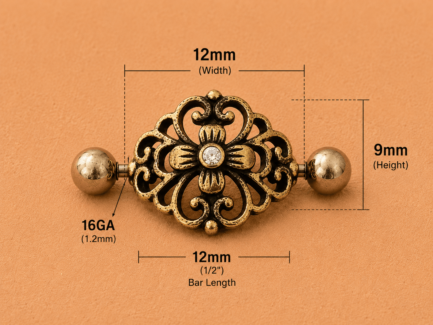 Antique Gold Floral Cartilage Ear Cuff 16G CZ