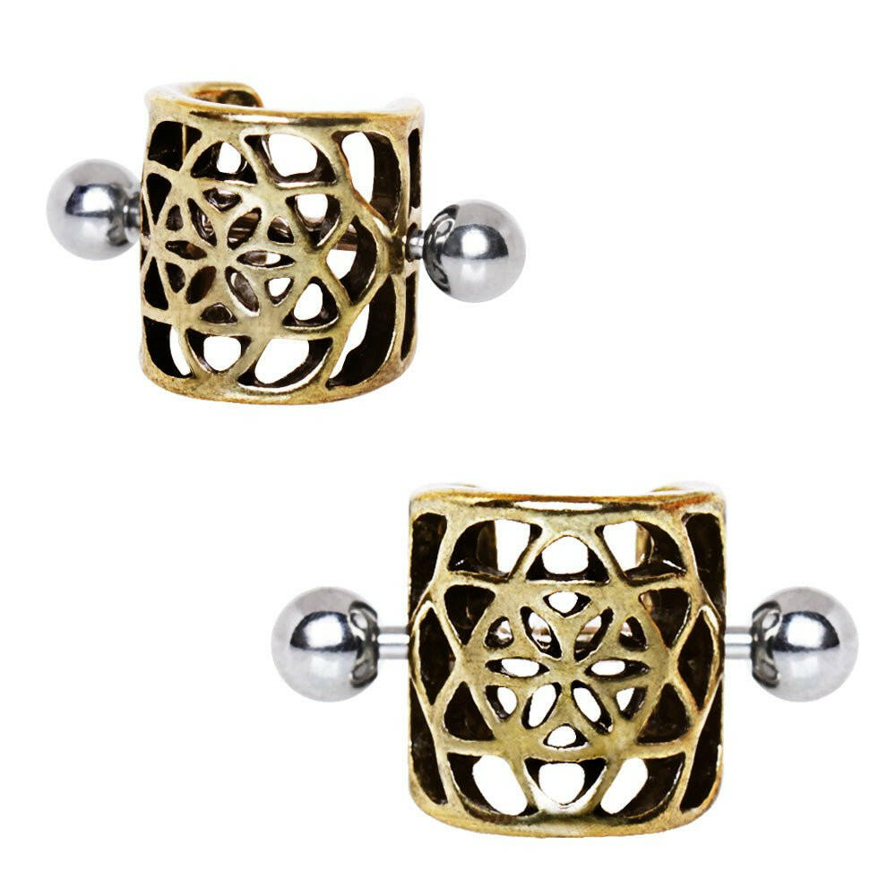 Antique Gold Flower Cartilage Ear Cuff Cuff Earring Impulse Piercings 16 gaugeLength: 1/2"