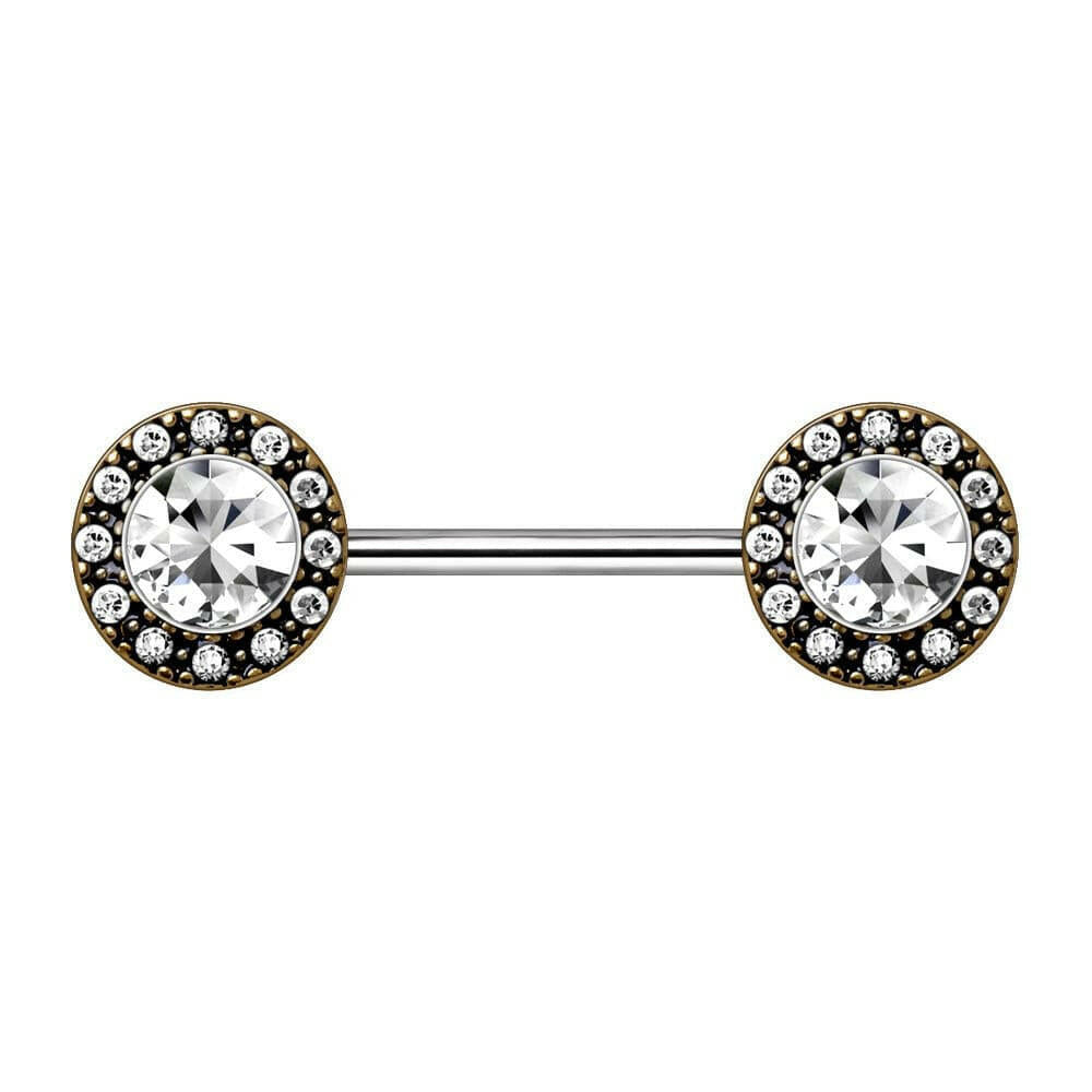 Antique Gold Grand CZ Nipple Bar 14G Pair