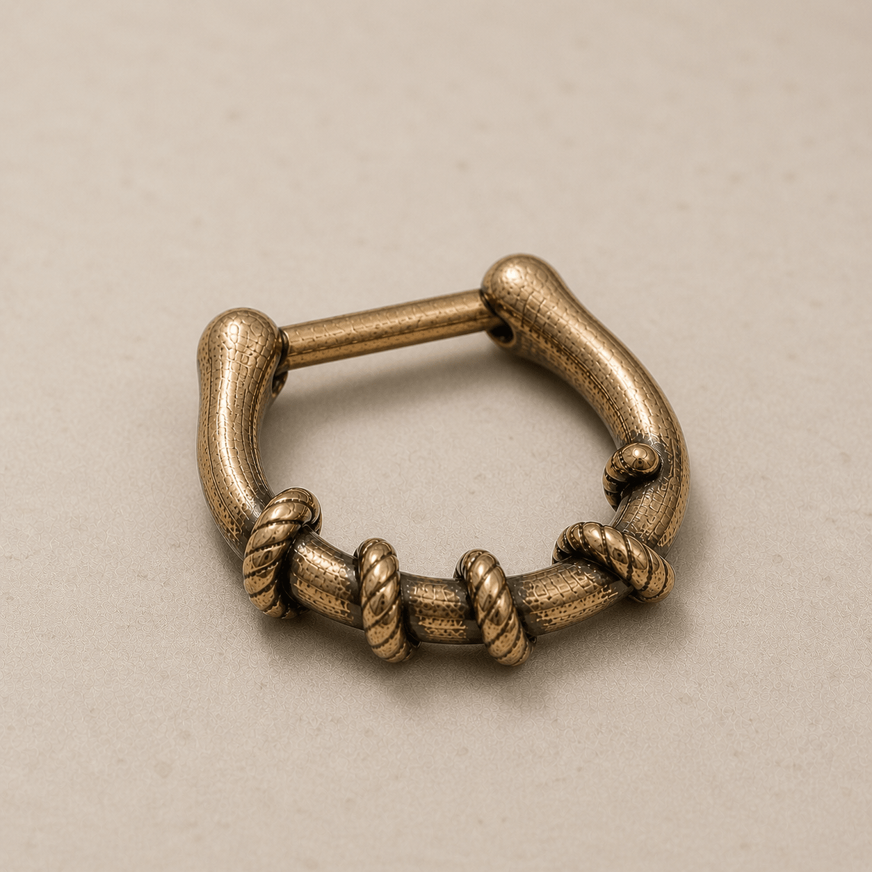 Antique Gold Rope Septum Clicker 16G Engraved 316L