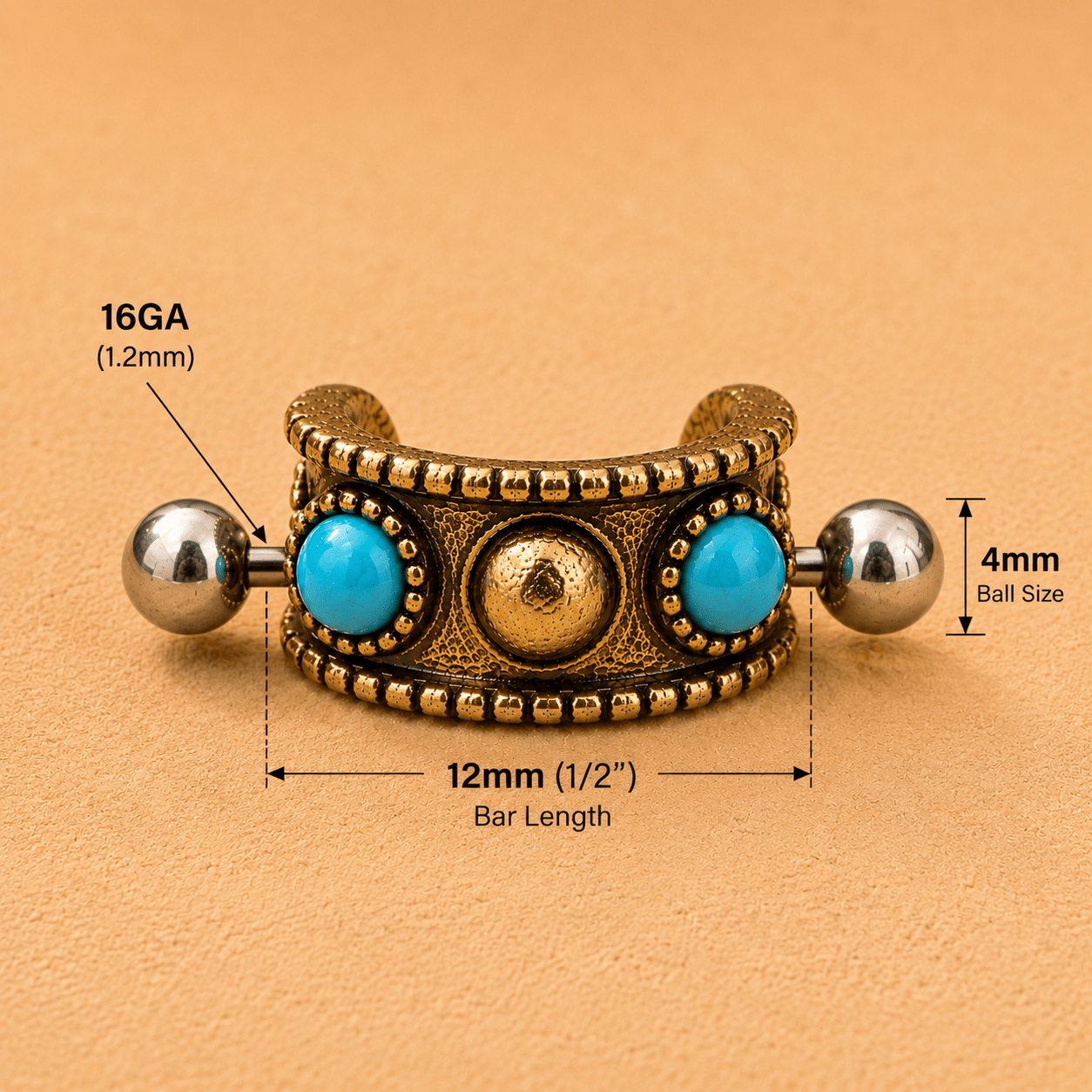 Antique Gold Turquoise Cartilage Cuff Earring 16G