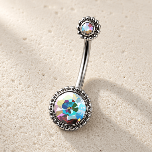 Aurora Borealis CZ Navel Ring 14G 316L Stainless Steel