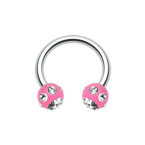 Aurora Gem Ball Acrylic Horseshoe Circular Barbell Circular Barbell Impulse Piercings 5/16" (8mm) 1/8" (3mm) Pink/Clear