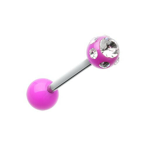 Aurora Gem Ball UV Acrylic Barbell Tongue Ring Barbell Impulse Piercings Purple/Clear