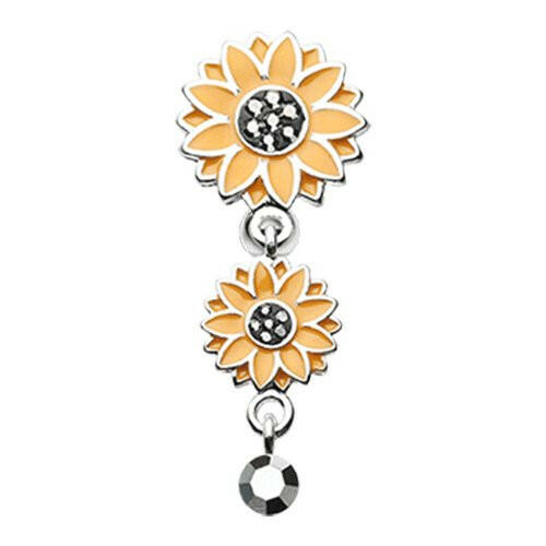 Beach Sunflower Reverse Belly Button Ring Navel Ring Impulse Piercings Hematite