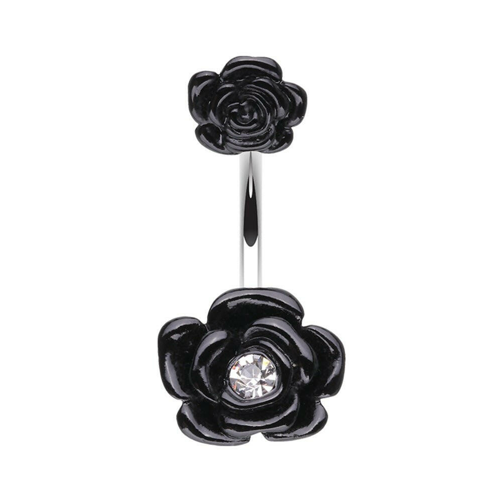 Black Double Rose Belly Button Ring belly ring Impulse Piercings