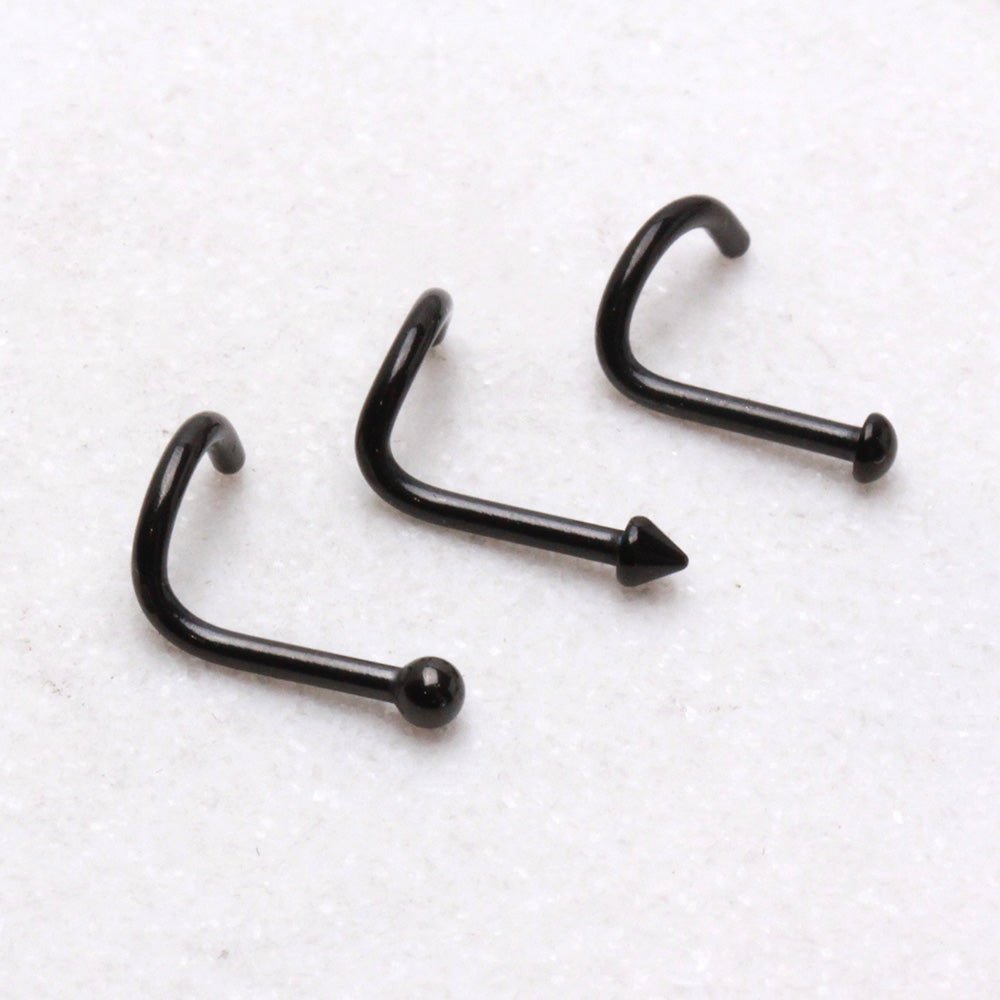 Black PVD Plated Nose Screw with Ball, Spike, or Dome - Skin Metals