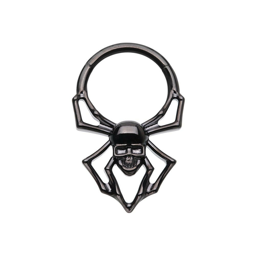 Black Spider Steel Seamless Hinged Clicker Ring Impulse Piercings 16 GA (1.2mm) / 8mm