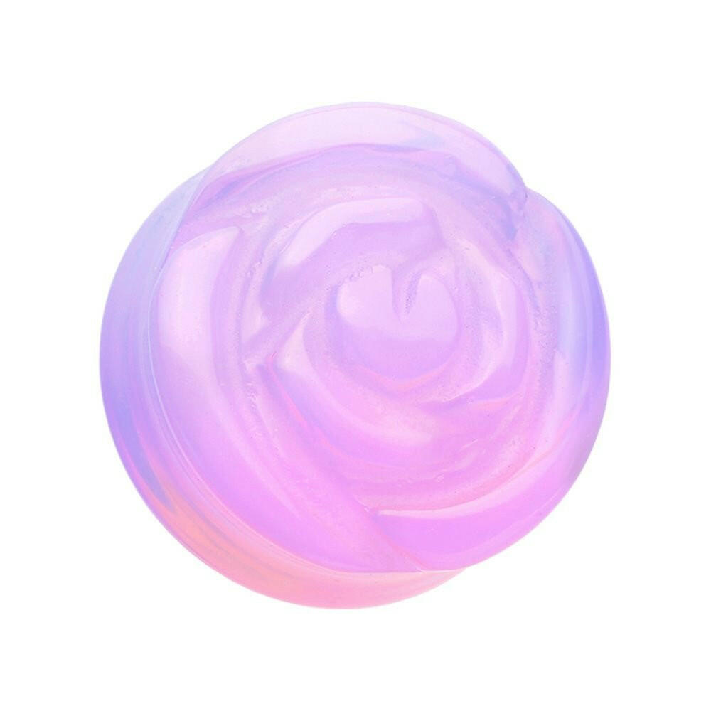 Blooming Rose Lavender Opalite Double Flared Ear Gauge Plug Earrings Plug Earrings Impulse Piercings 2 GA (6.5mm)