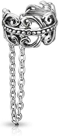 Brass Chain Linked Celtic Heart Non-Piercing Ear Cuff Cuff Earring Impulse Piercings Burnish Silver