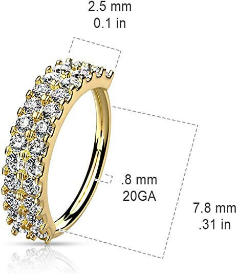 Brass Double Lined CZ Half Circle Bendable Hoop Nose Rings Nose Ring Impulse Piercings