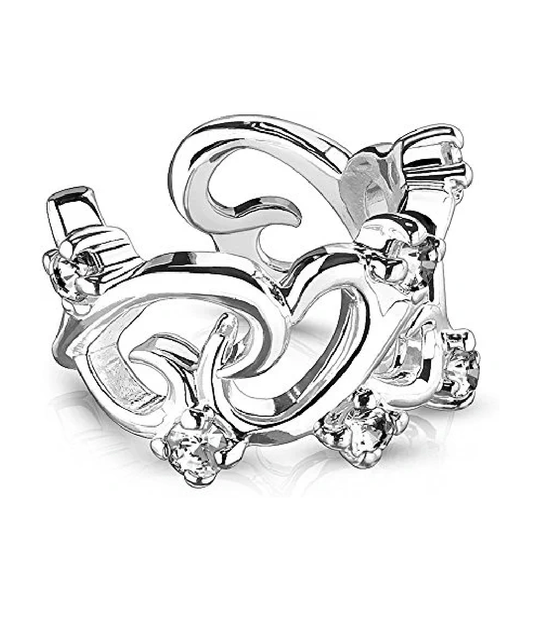 Brass Filigree Linked Hearts with CZ Accents Non-Piercing Ear Cuff Cuff Earring Impulse Piercings Clear