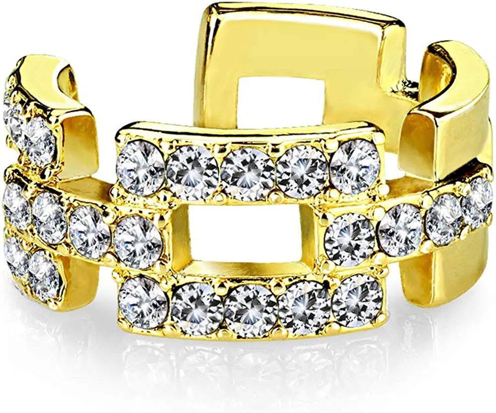 Brass Square Links Paved CZ Non-Piercing Ear Cuff Cuff Earring Impulse Piercings Gold