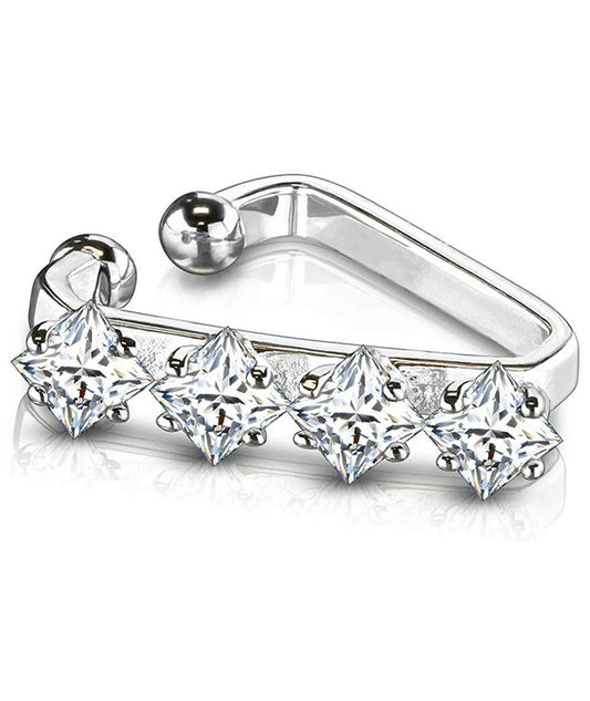 Brass Triangular Four Square CZ Non-Piercing Ear Cuff Cuff Earring Impulse Piercings