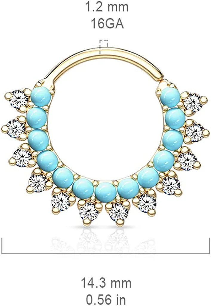Brass Turquoise and CZ Double Lined Bendable Hoops for Ear Cartilage Daith Nose Septum Cartilage Earring Impulse Piercings